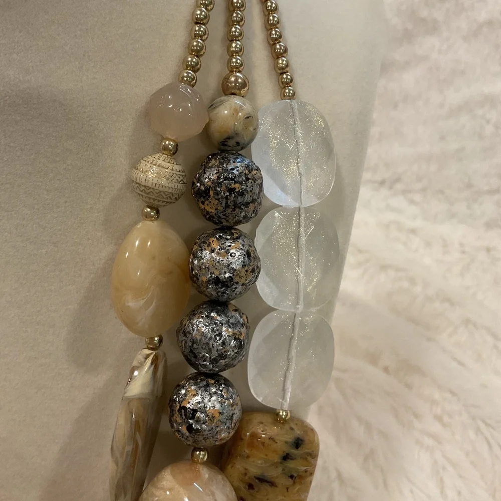 Chico’s Chunky Multi Strand Gold Tone Beaded Necklace - Picture 2 of 5